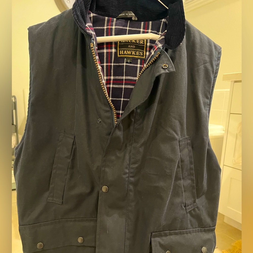 Men's walker and hawks flannel lined waxed cotton vest Barbour style